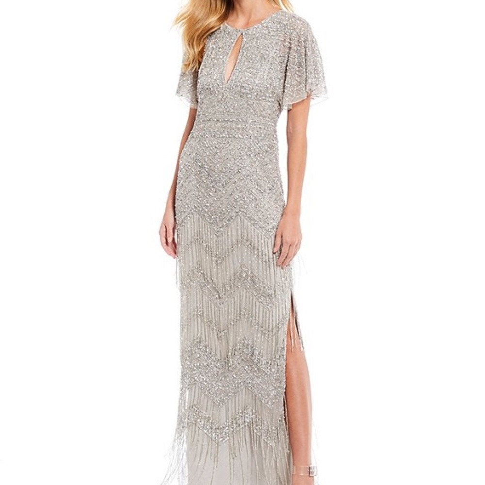 Aidan Mattox Beaded Art Deco fringed dress